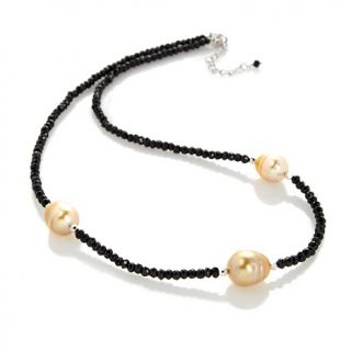  Golden South Sea Pearl and Black Spinel Sterling Silver 18 Necklace