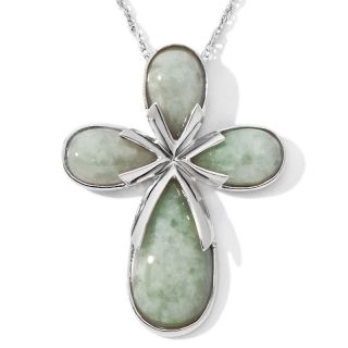 Green Jade Sterling Silver Cross Pendant with 18 Chain