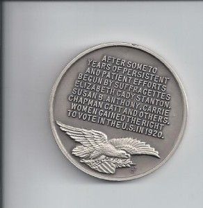 Womens Suffrage 19th Amendment Silver Sterling Medal Round
