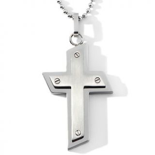  Steel Stacked Screw Design Cross Pendant with 24 Chain
