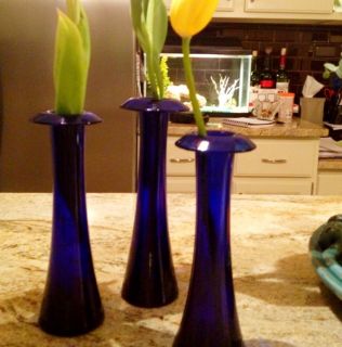 Elsa Peretti Tiffany Blue Crystal Glass Bud Vases