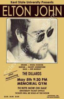 Elton John 1972 Kent State Concert Poster