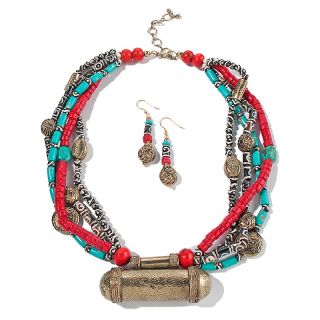 BAJALIA Bone and Brass Multicolor 22 Necklace and Earrings Set