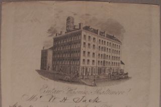 Illustrated Eutaw House Baltimore MD Hotel Billhead 1837 Engraved John
