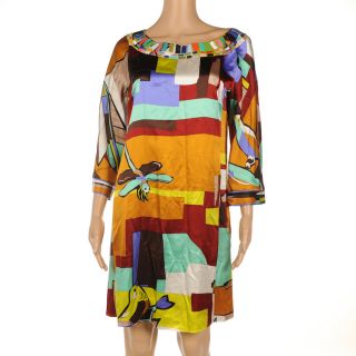 CH2 Emilio Pucci Multi Coloured Dragonfly Beaded Silk Dress Size 42