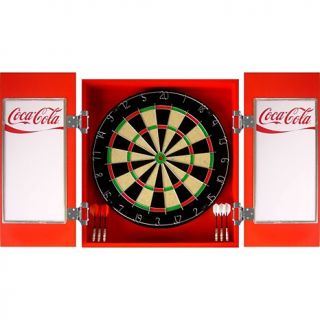 Coca Cola Dartboard with Red Dart Cabinet and Darts