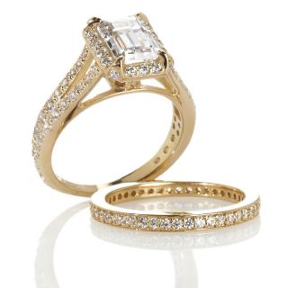 Jean Dousset Absolute™ Emerald Cut Solitaire and Pavé 2pc Ring Set