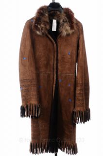 Giuliana Teso 6 s Fur Coat Brown Shearling Perforated Fox Trim Suede