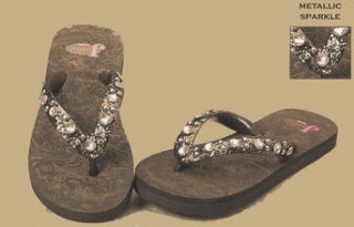 Youth Girls Justin Flip Flops Macey Bling Pink and Brown 5521602