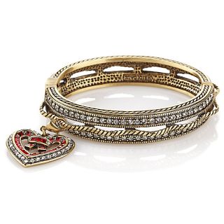 Heidi Daus Charming Solution Bangle Bracelet with Heart Charm   S/M