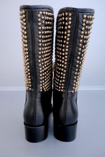 Unique New Biker Boots Studs Gold Black Made in Italy