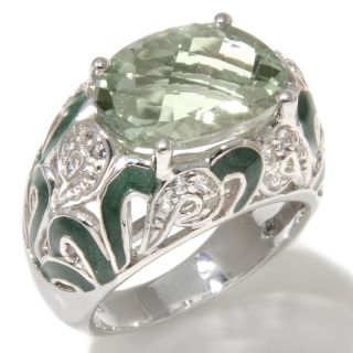 Victoria Wieck 4.21ct Prasiolite and Green Enamel Sterling Silver Dome