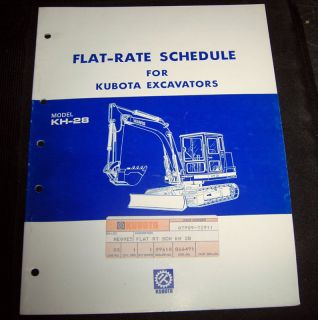 Kubota KH 28 KH28 Excavators Flat Rate Scedule Manual