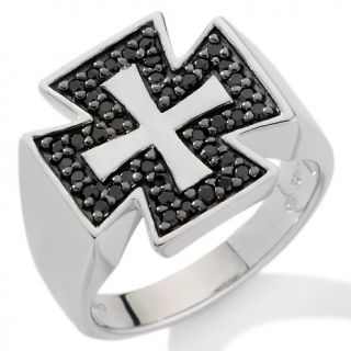Mens .60ct Black CZ Sterling Silver Maltese Cross Ring