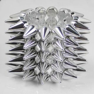 Fashion Cone Spikes Elastic Stretch Silvery Color Bangle Punk Bracelet