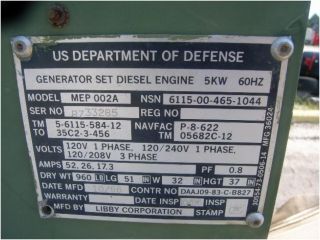 Generator Set Diesel Engine 5KW 60Hz Military Spec
