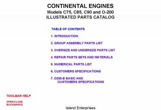 Continental C75 C85 C90 O 200 Engines IPC 1979