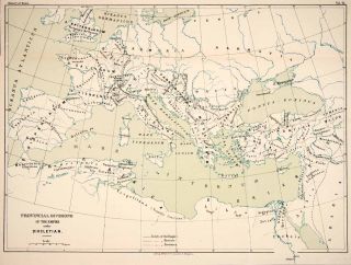 1890 Lithograph Roman Empire Map Diocletian Germania Europe Viennensis