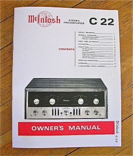McIntosh C22 1960s Tube Preamplifier Owners Manual