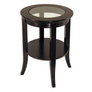 Modern End Side Table Circular Wood Glass Dark Espresso