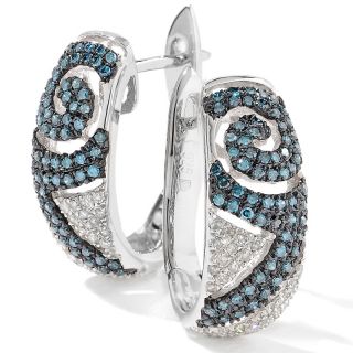 Jewelry Earrings Hoop .69ct Blue and White Diamond Hugger