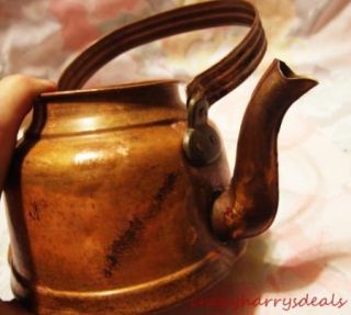 Vintage Burnished Copper Tea Kettle Pot Metal Handle Copper Rivets