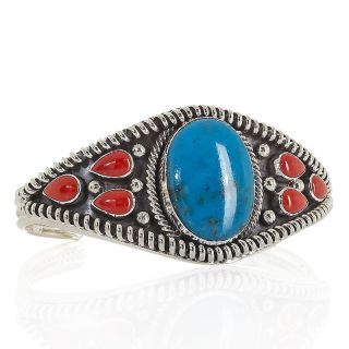Chaco Canyon Southwest Turquoise and Coral Marquise Shaped Sterling