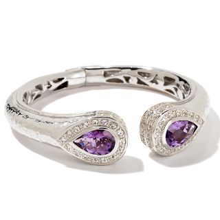 Sima K 9.54ct Amethyst and White Topaz Hammered Sterling Silver Bangle