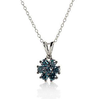 1ct Blue Diamond Sterling Silver Floral Pendant with 18 Chain