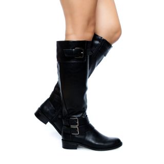  Buckle Strap Knee High Equestrian Riding Rider Flat Boots Black