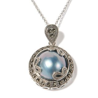 Marcasite and Peacock Cultured Freshwater Mabe Pearl Sterling Silver