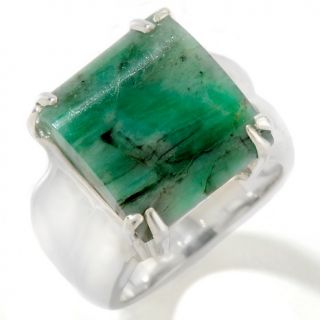 5ct Emerald Cabochon Sterling Silver Split Prong Ring at