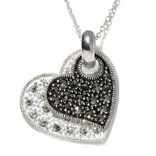 Marcasite Black and White Sterling Silver Heart Pendant