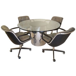 Vintage Light Gray Leather Knoll Pollock Executive Swivel Chair