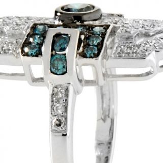 99ct Blue and White Diamond Sterling Silver Art Deco Ring