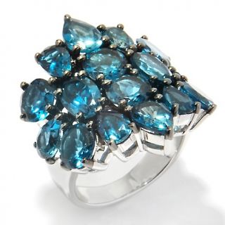 11.1ct London Blue Topaz Cluster Sterling Silver Cocktail Ring