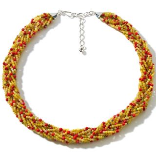 Jay King Lemon Serpentine and Coral Sterling Silver 18 Braid Necklace