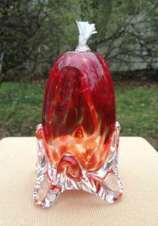 Eric Kvarnes Studio Paperweight Oil Lamp Speckled Red Glass Hand Made