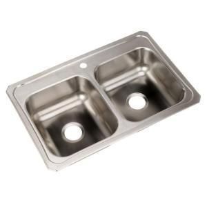  Stainless Steel 33x22x7 1 Hole Double Bowl Kitchen Sink