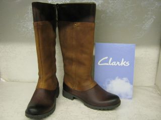 Clarks Neeve Ella GTX Chestnut Brown Leather Long Casual Zip Up