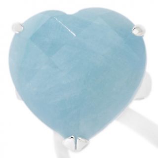 Faceted Milky Aquamarine Sterling Silver Heart Ring at