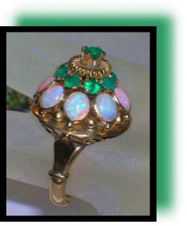  Antique 18k GOLD 4 60cts EMERALD OPAL Princess HAREM Dome Vintage RING