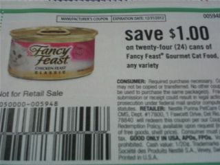 15 Coupons $1 24 Cans Fancy Feast Gourmet Cat Food 12 31 2012