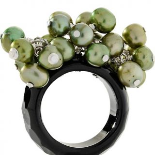 Black Onyx and Cultured Freshwater Pearl Sterling Silver Cluster Ring