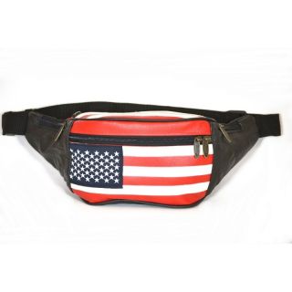 Genuine Leather Medium Size Fanny Pack Waistbag Americanflag Design