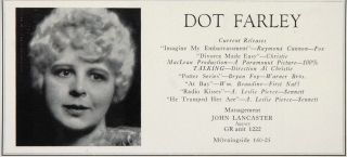 1930 Dot Farley Sennett Warner Fox Lancaster Actor Ad Actress He