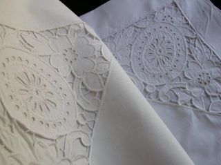   Linen BRODERIE ANGLAISE LACE INSERT EURO SHAM PILLOW COVER German i