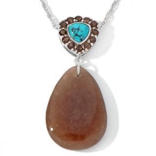 157 897 brown jade turquoise and smoky quartz sterling silver pendant