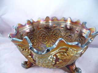 FENTON GRAPE CABLE CARNIVAL GLASS LARGE FOOTED BOWL PERSIAN MEDALLION