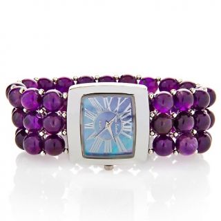 178 096 gem essence square case 3 row gemstone beaded stretch watch
